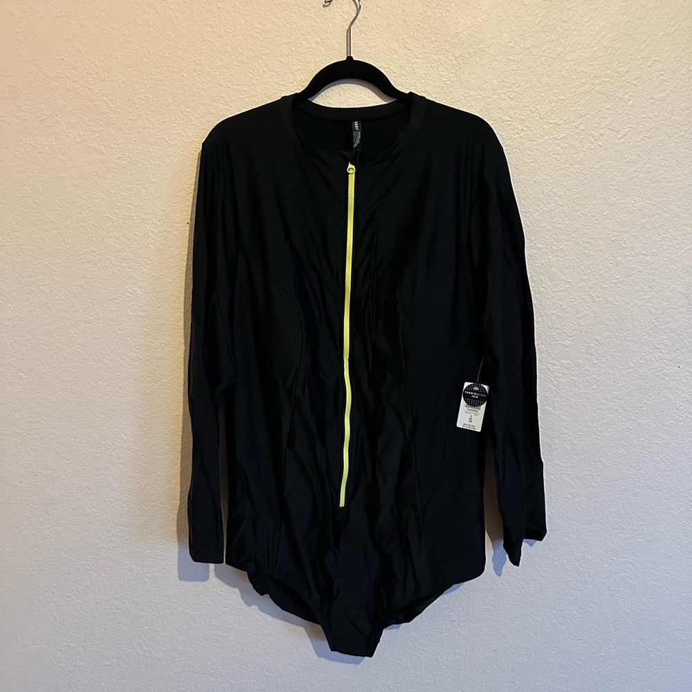 PLUS SIZE: TORRIDACTIVE SWIM Black Long Sleeve Jacket with Yellow Zipper